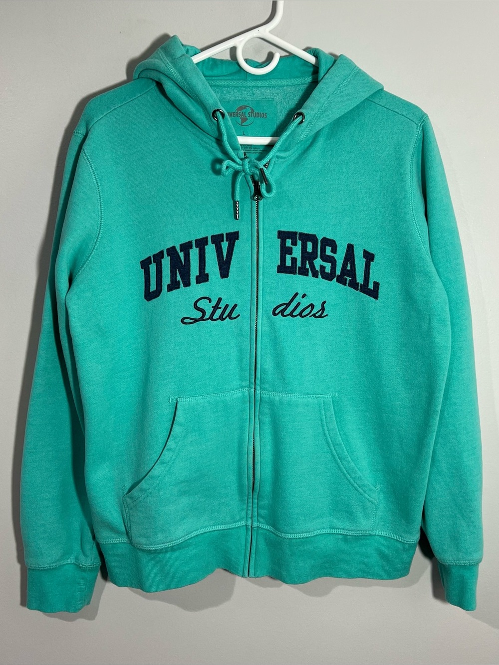 Universal Studios Teal Blue Long Sleeve Full Zip Hoodie Jacket Women’s Large